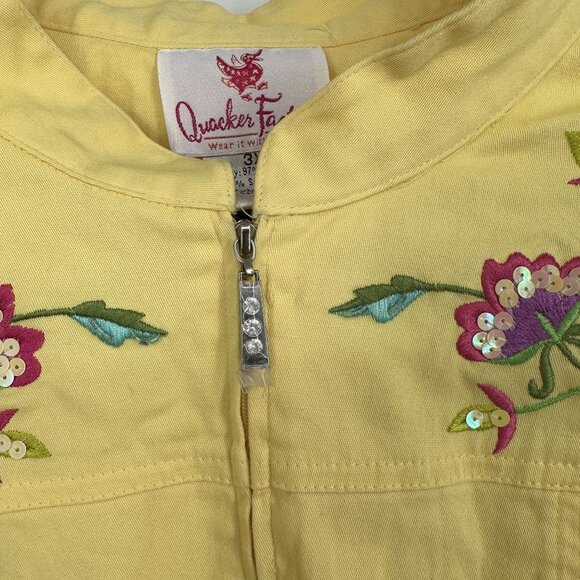 Quacker‎ Factory Yellow Zip Up Jacket Embroidered Butterfly Garden Size 3X - Picture 7 of 7